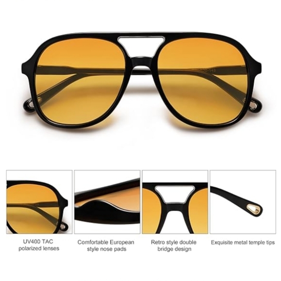 Polarized Aviator Sunglasses Classic 70s Vintage Square SJ2174 Yellow - Picture 3 of 5